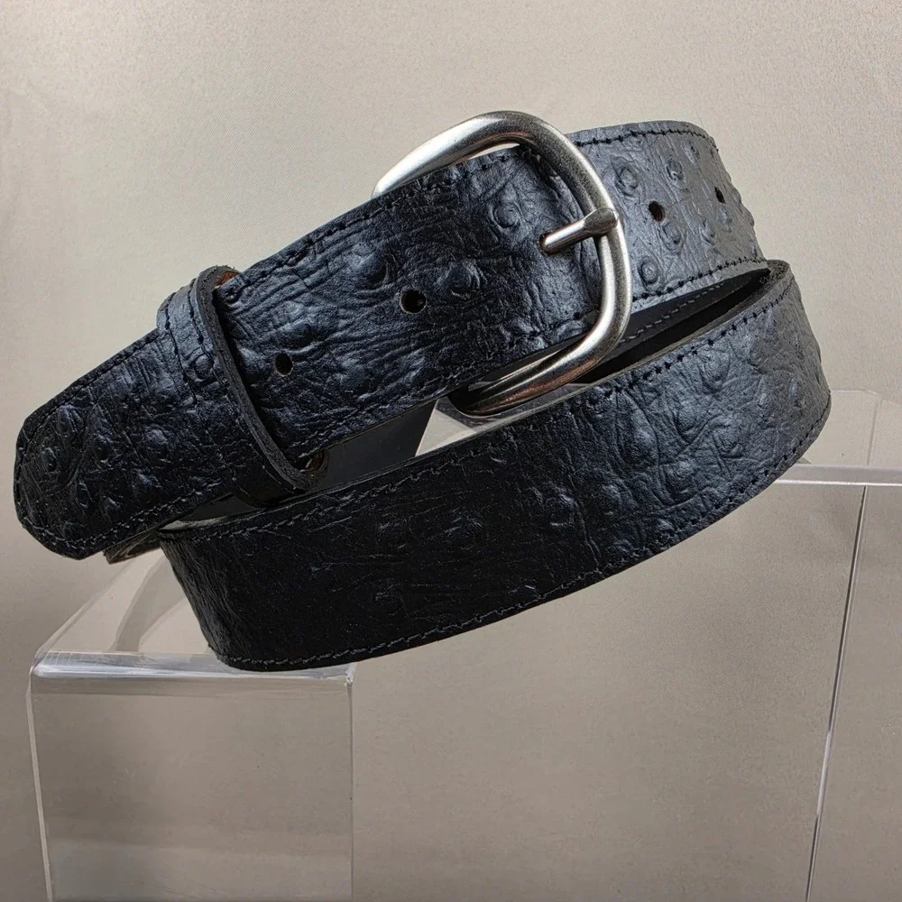 Brud LeBoeuf Handcrafted Black Full Quill Ostrich Leather Belt Size 44 Western